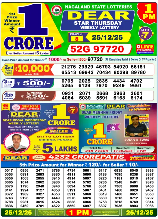 Lottery Sambad Morning 1 PM 25.12.2025
